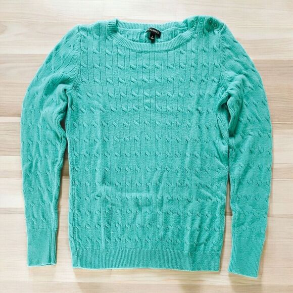 Talbots Sweaters - Talbots Teal Cable Knit Lambs Wool Blend Pullover Sweater Size Small